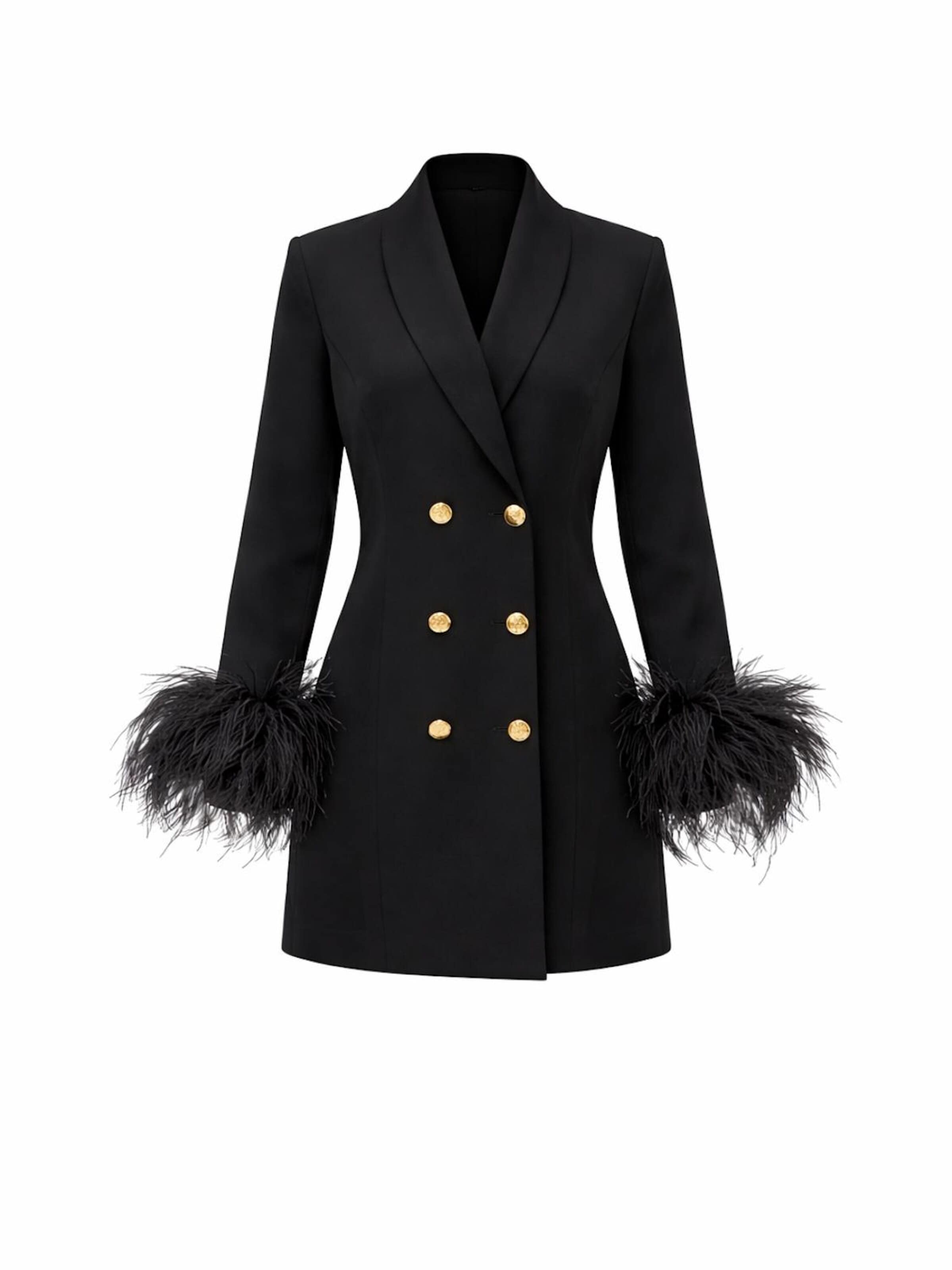 Robe de cocktail 'MAVALEUR FEATHERS' La Maison Milan en noir : devant