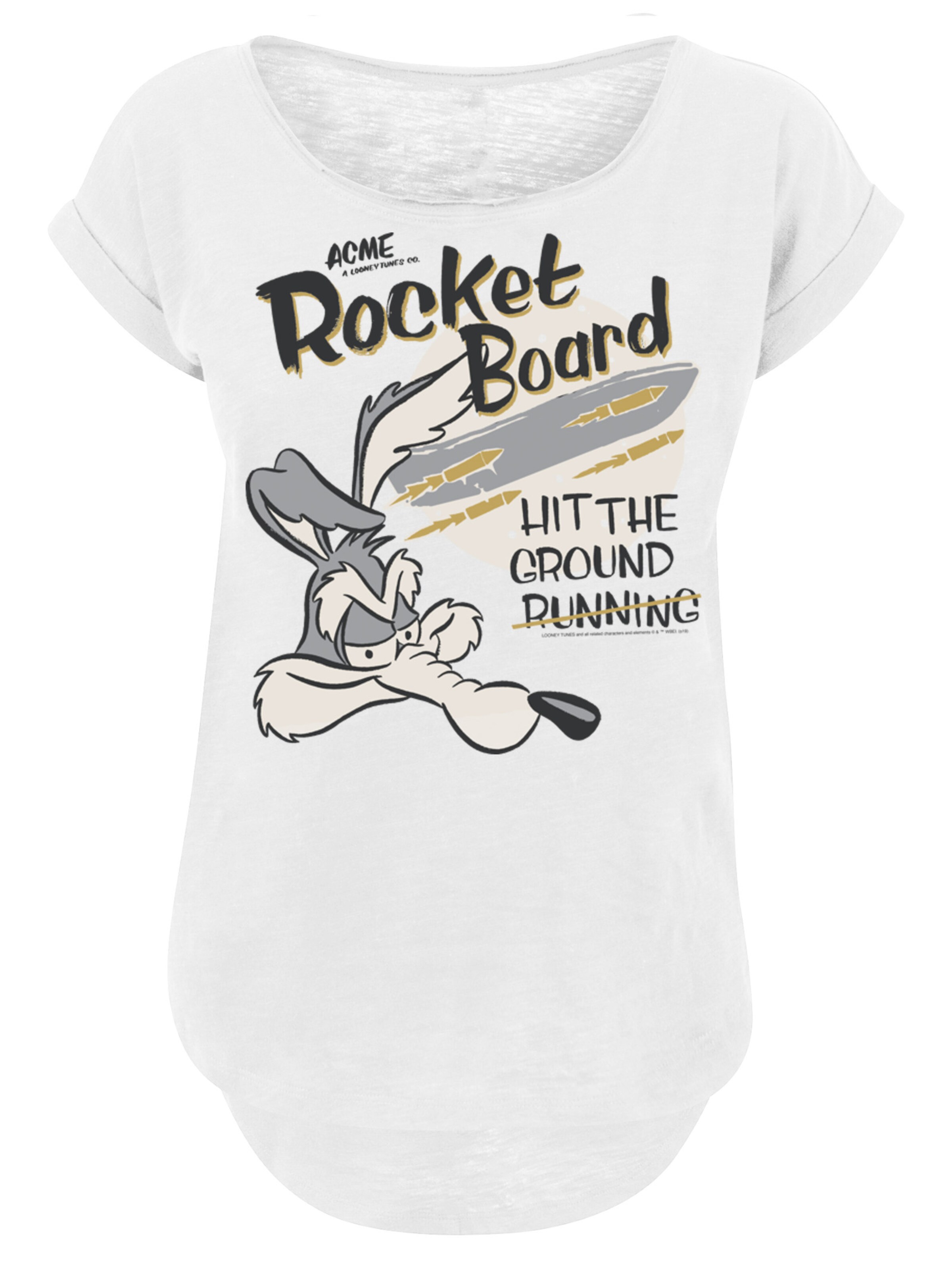 F4NT4STIC Shirt 'Looney Tunes Wile E Coyote Rocket Board' in White: front