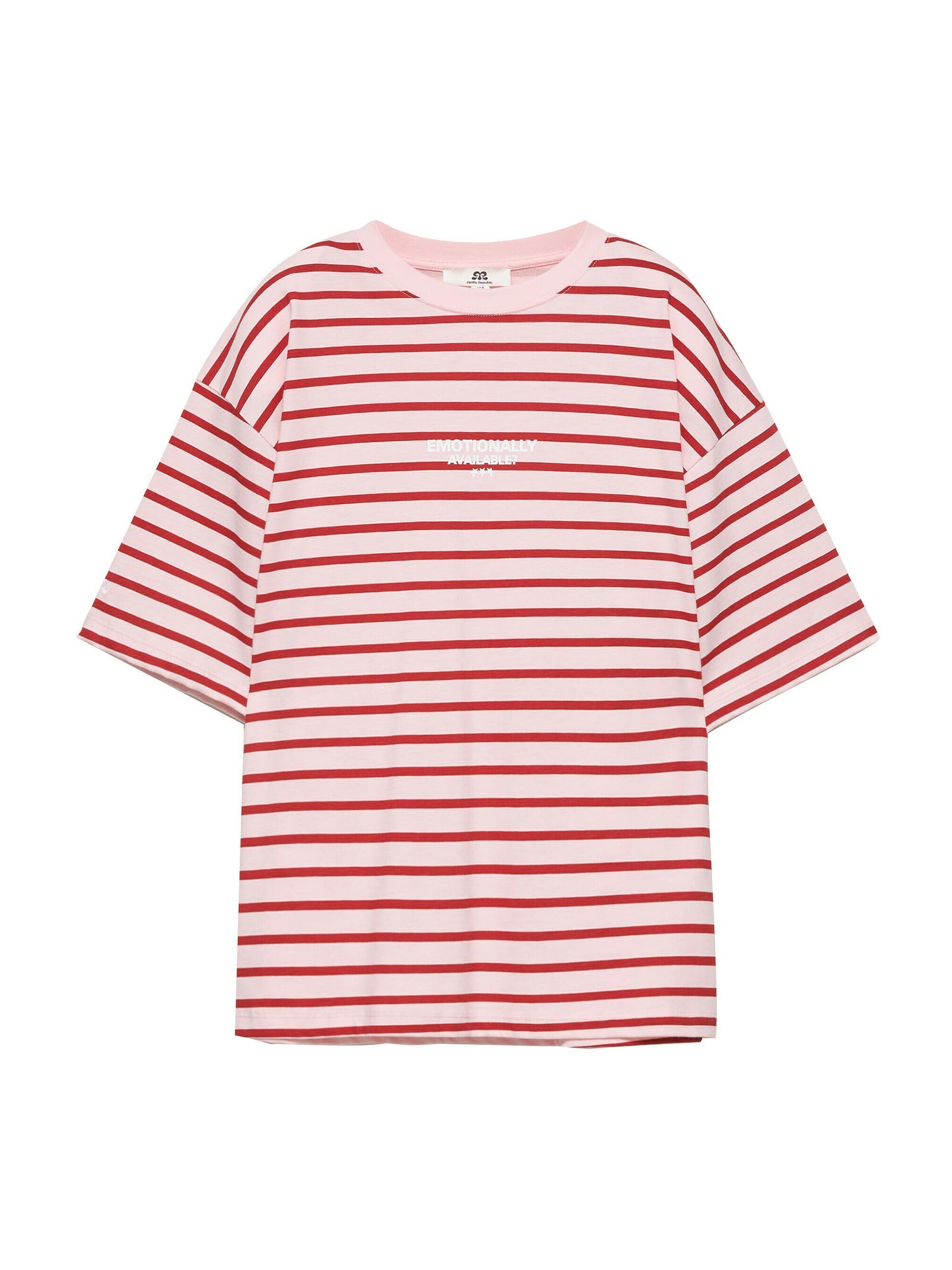 Pull&Bear Oversized bluse 'PACIFIC RAYAS' i XS i brandrød / pastelrød / hvid, Produktvisning