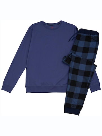 La V Pajamas long 'Basic 2' in Blue: front