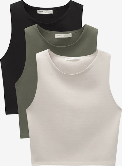 Pull&Bear Top in ecru / khaki / schwarz, Produktansicht