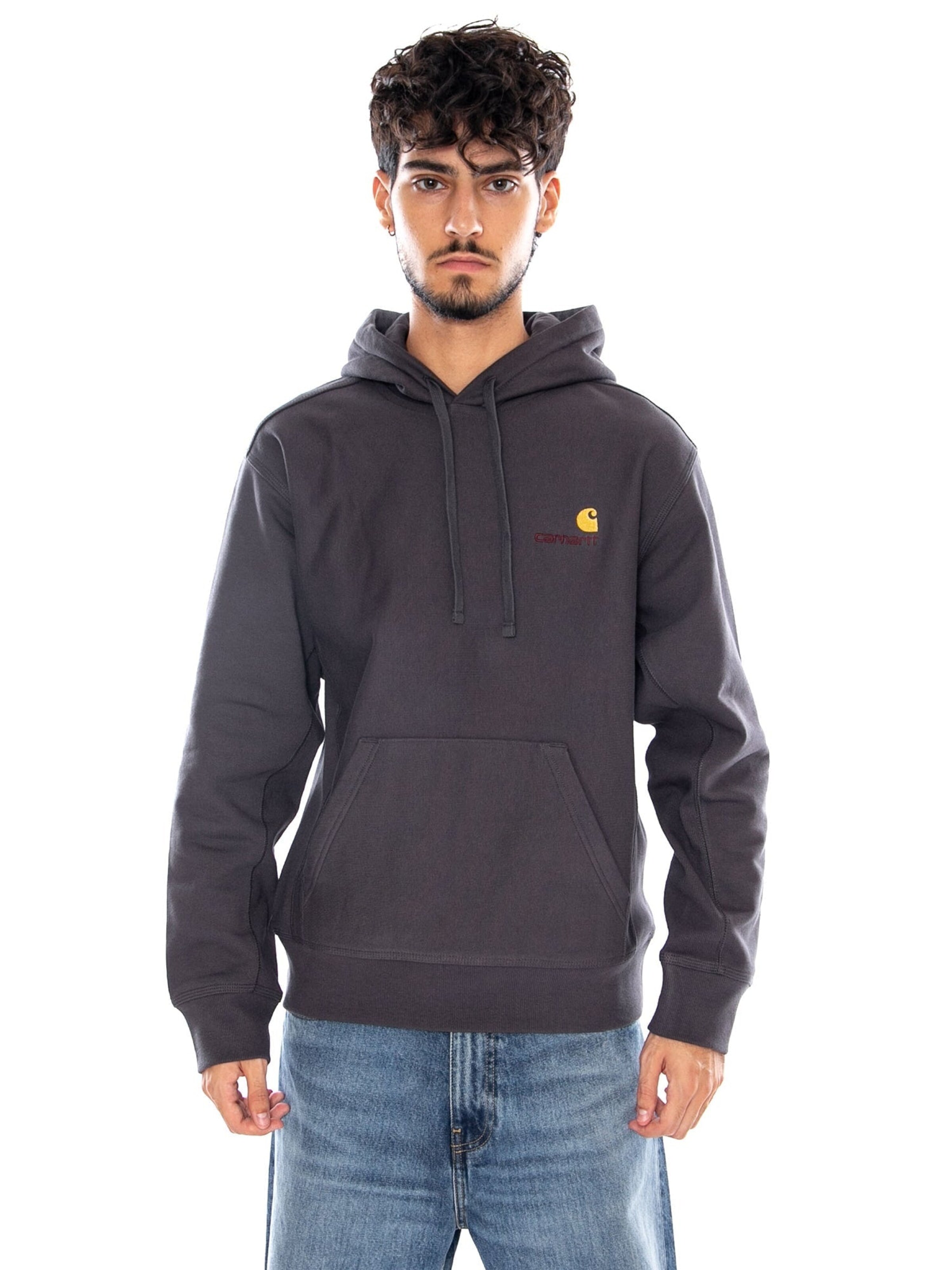 Carhartt WIP Sweatshirt 'HOODED AMERICAN SCRIPT SWEAT GRAPHITE' in Grijs: voorkant