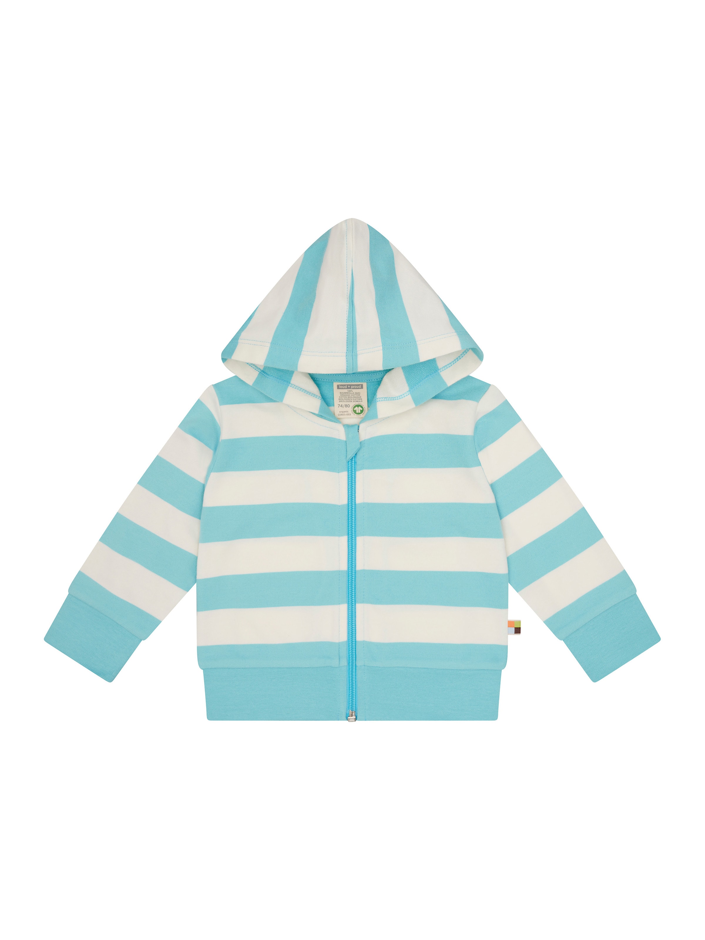 loud + proud Zip-Up Hoodie 'Sweatjacke mit Blockstreifen' in Cyan blue, Item view