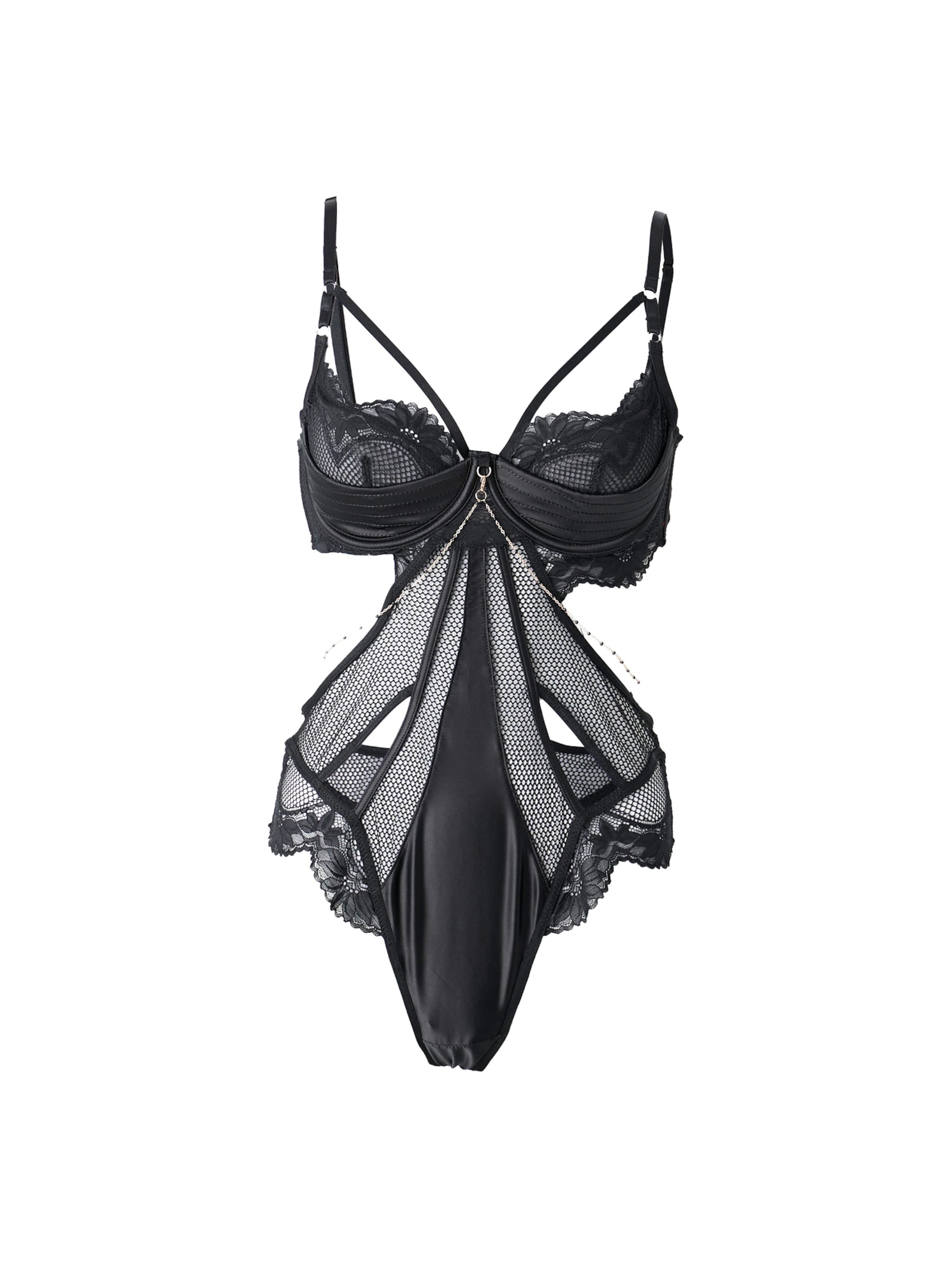 Hunkemöller Bodi 'Belladonna', värv must: eest vaates