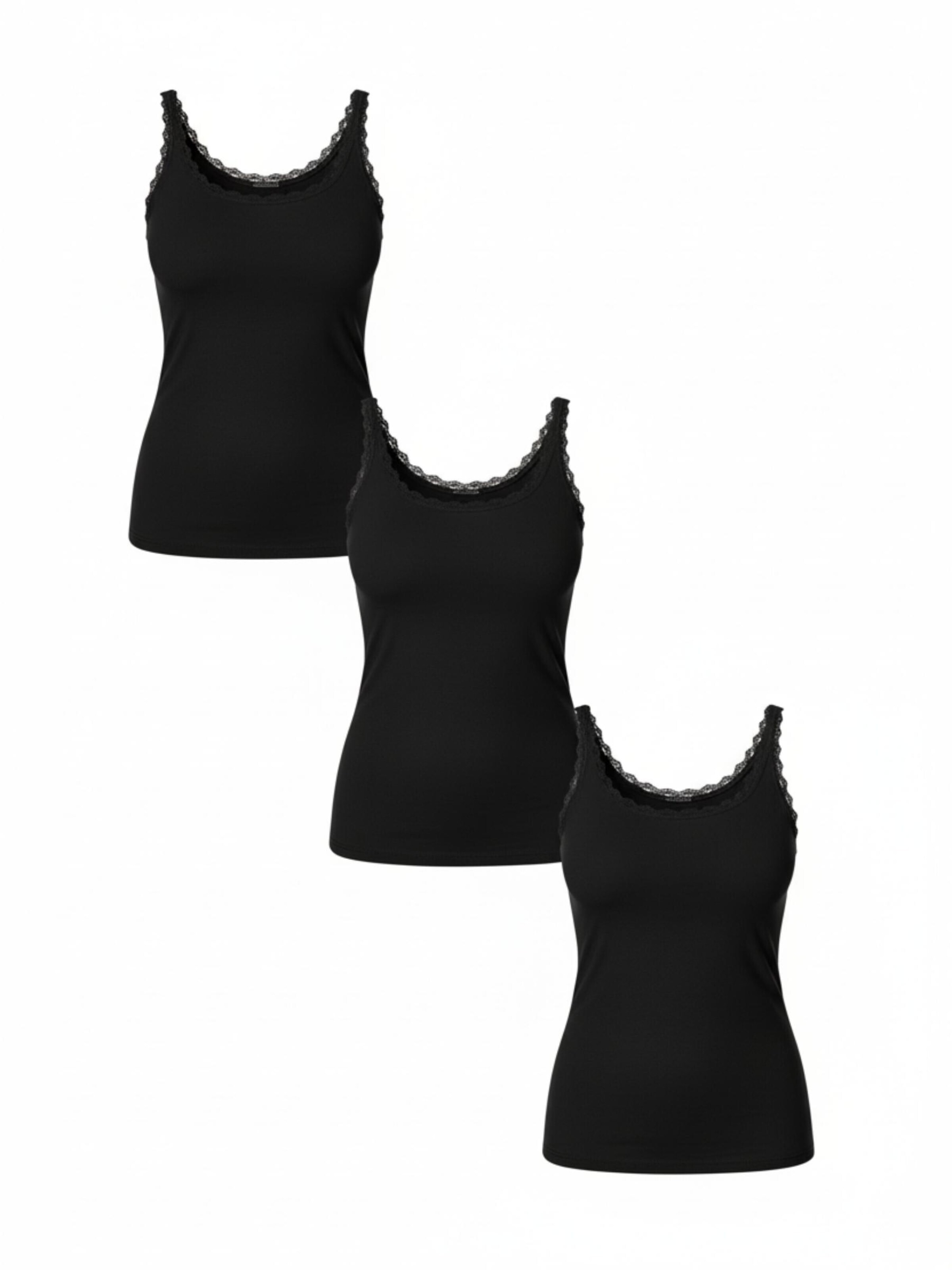 Maillot de corps 'COTTON LACE Tanktop Frauen 3er Pack' Maxte en noir : devant