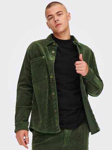 Only & Sons Comfort fit Button Up Shirt 'Track' in Green