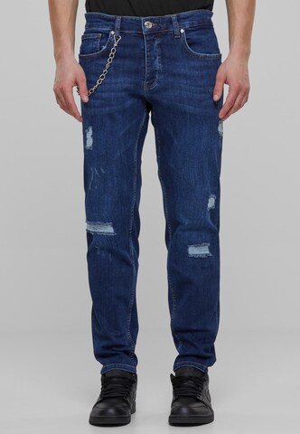 2Y Premium Tapered Jeans in Blauw: voorkant