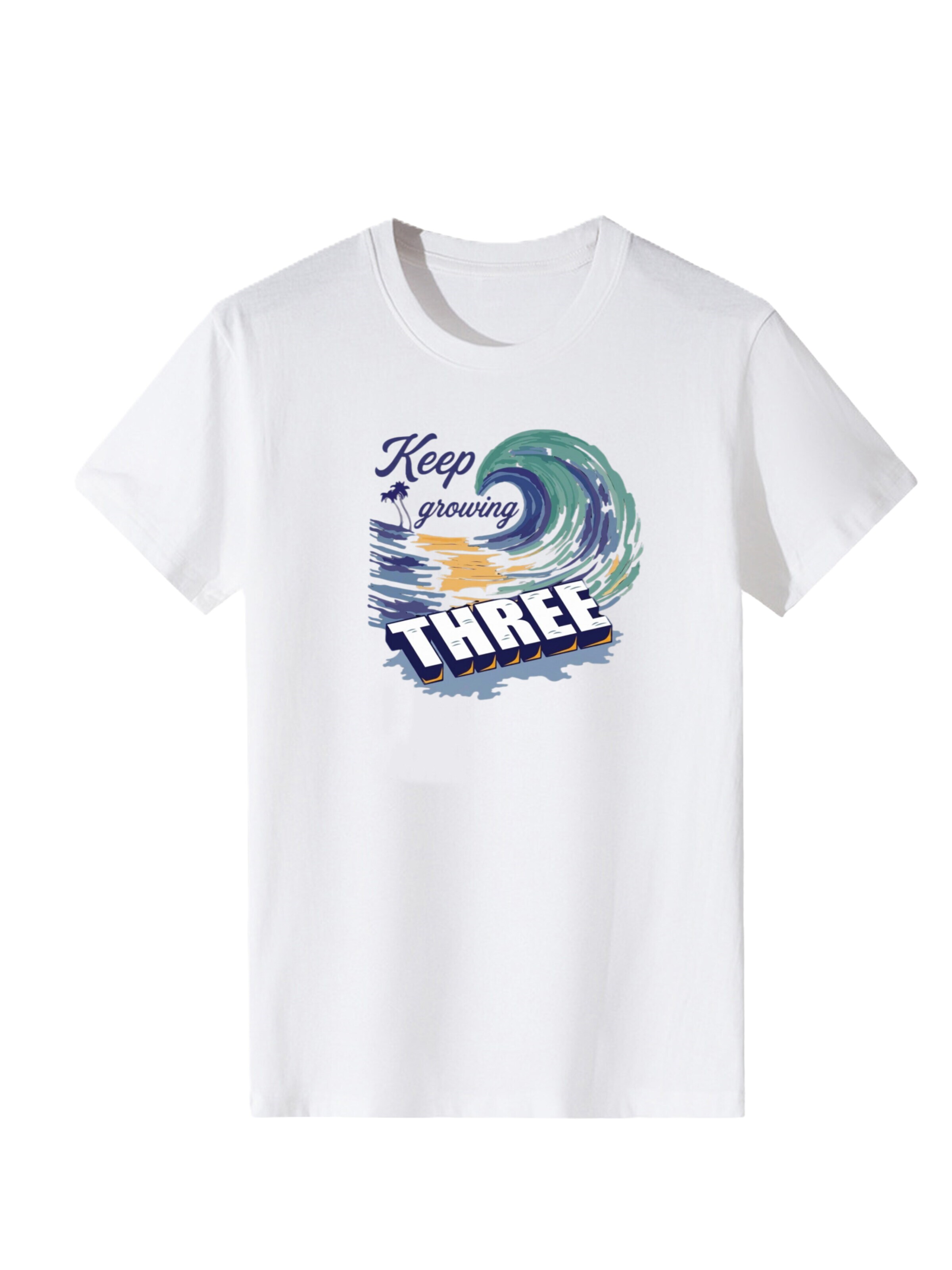 T-shirt 'Women Vintage Gradient Wave Keep growing THREE Letter Print T-Shirt' LapaPlus en blanc : devant