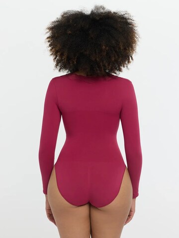 cfab - Body modelador 'Lace Bodysuit Sculpting Shapewear Longsleeve mit Slip' em rosa