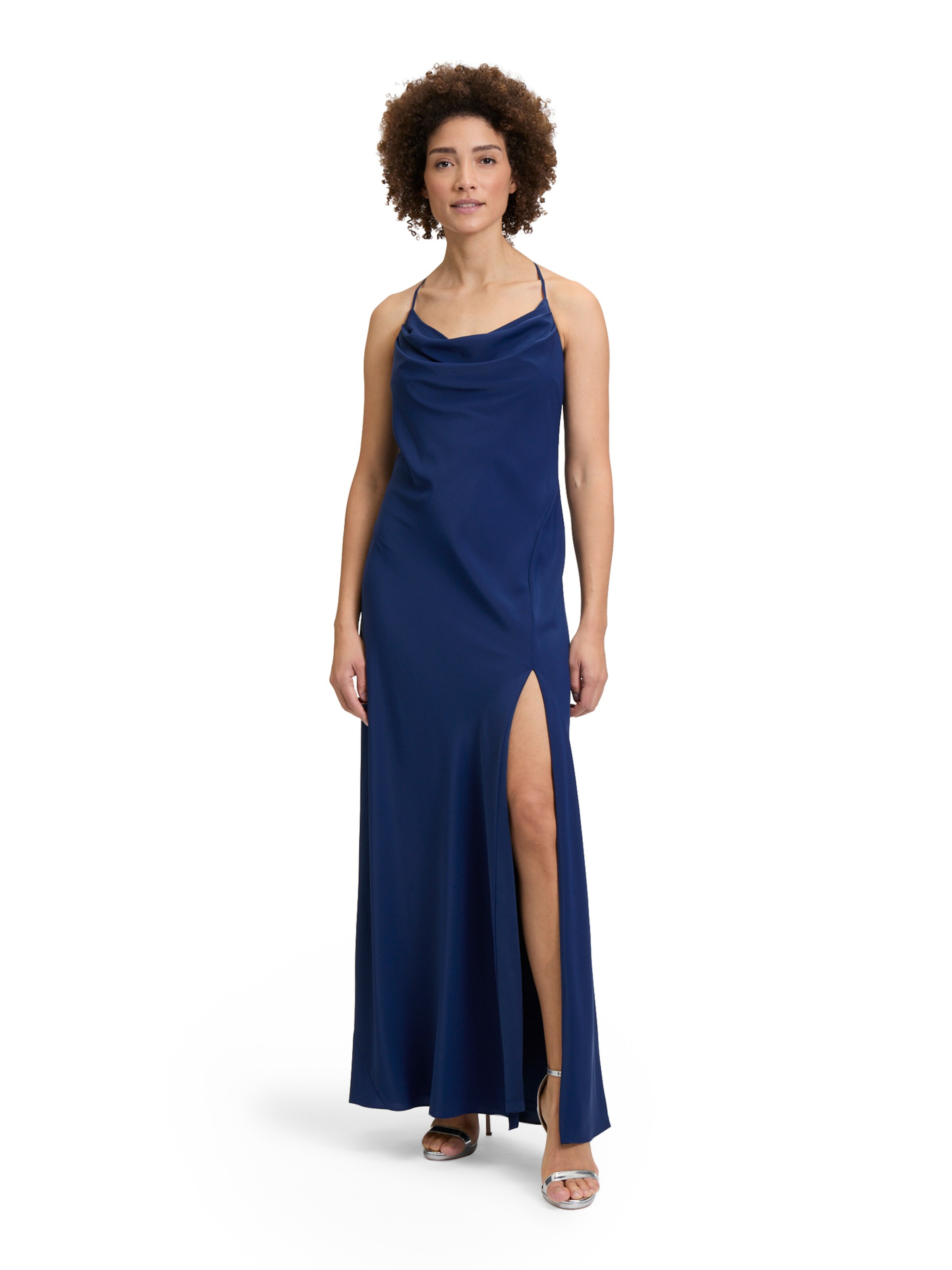 Vera Mont Abendkleid mit Wasserfallausschnitt in Blau: Vorderseite