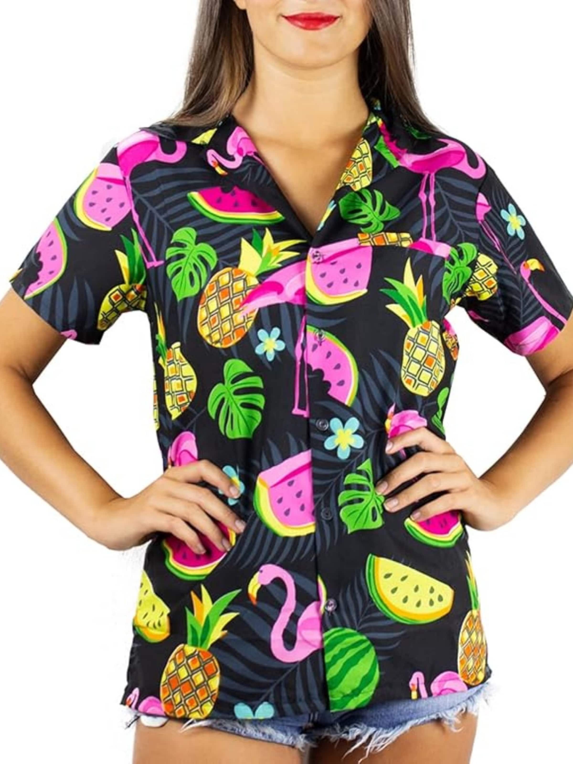 King Kameha Bluse 'Flamingo Melone'‌ in Schwarz: Vorderseite