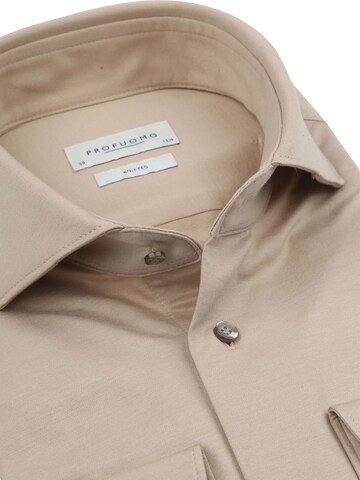 Profuomo Slim fit Button Up Shirt 'Knitted' in Beige