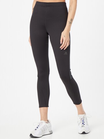 ADIDAS SPORTSWEAR Skinny Sportbroek 'Run Icons 3-Stripes' in Zwart: voorkant