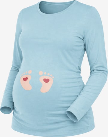 M.M.C. Shirt 'Baby Füße Umstandslangarmshirt' in Blue: front