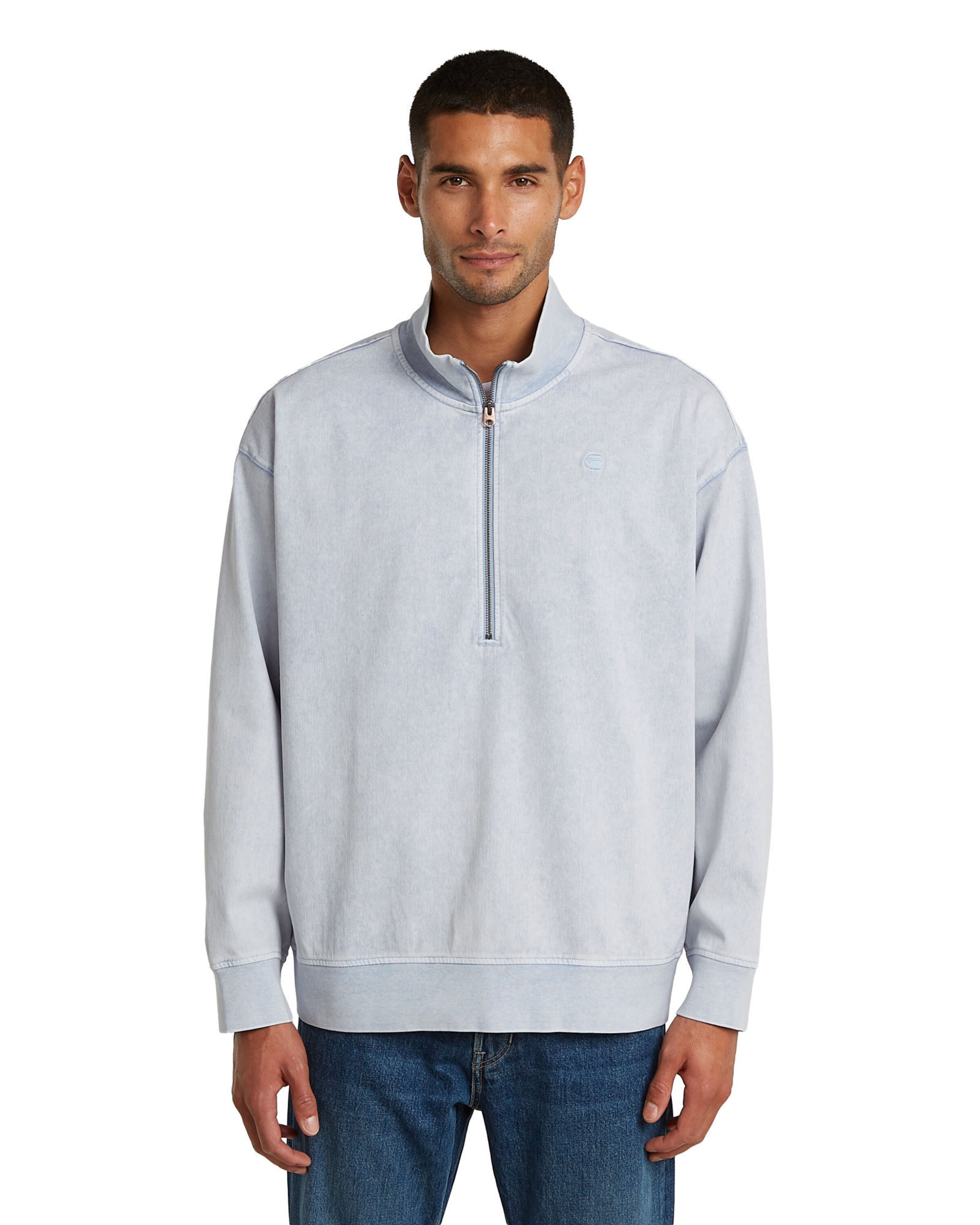 G-STAR Sweatshirt - 'Washed HB Relaxed Half Zip' in Blau: Vorderseite