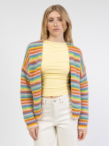 BROKE + SCHÖN Knit Cardigan 'Strickjacke in Regenbogenfarben' in Orange: front