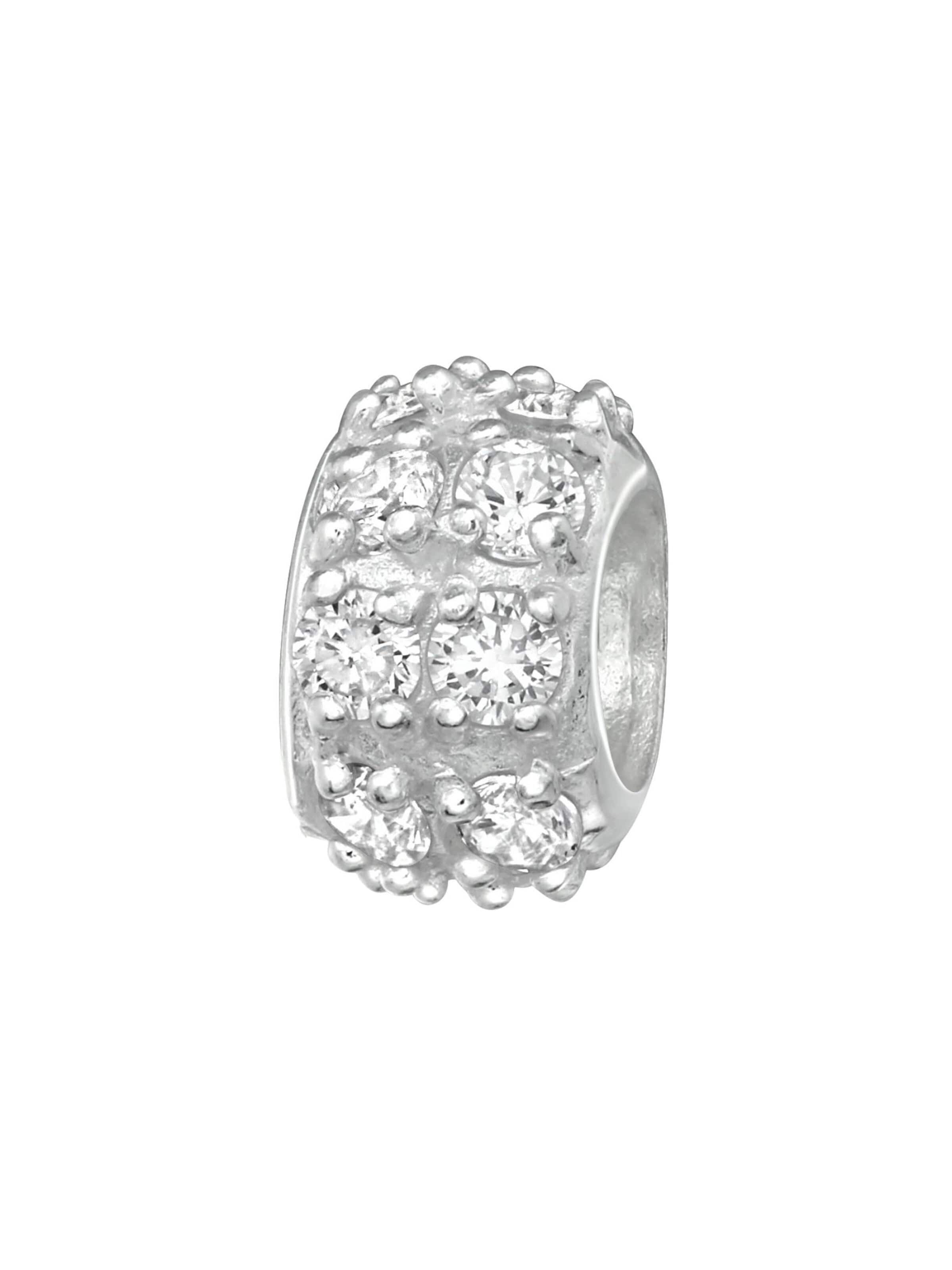 Pendentif 'Silver Round Bead With Cubic Zirconia Charm' Maxte en argent : devant