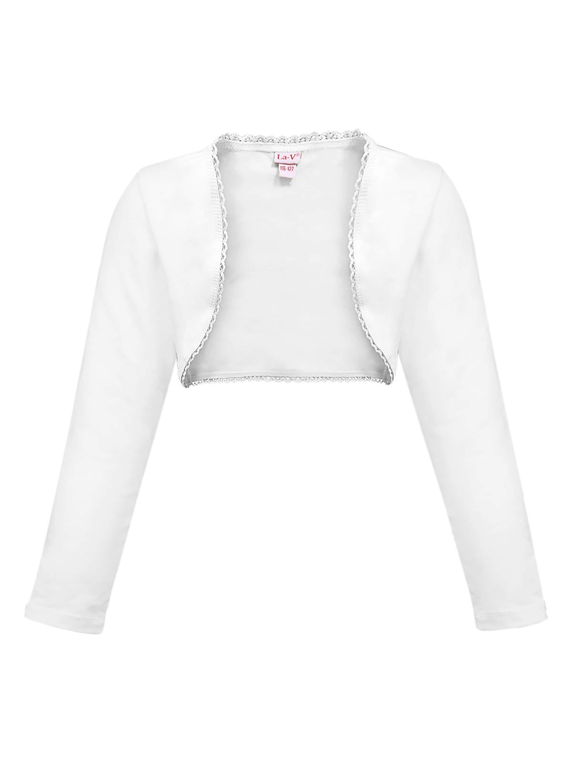 La V Bodywarmer 'Bolero met kant kraag' in Wit: voorkant