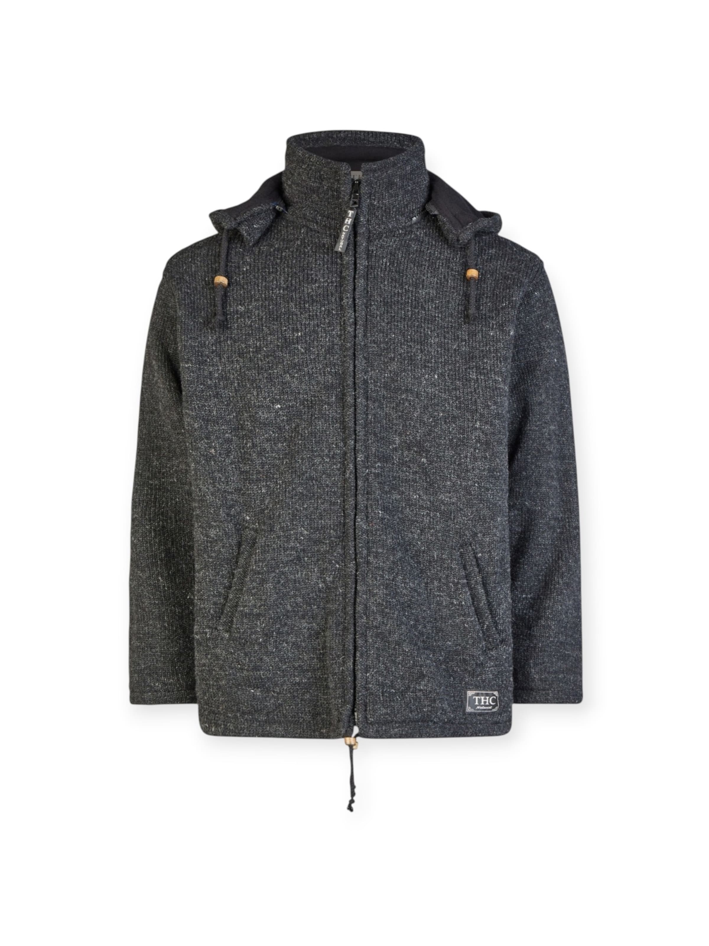 THC Natural Line Knit Cardigan '859' in Black: front