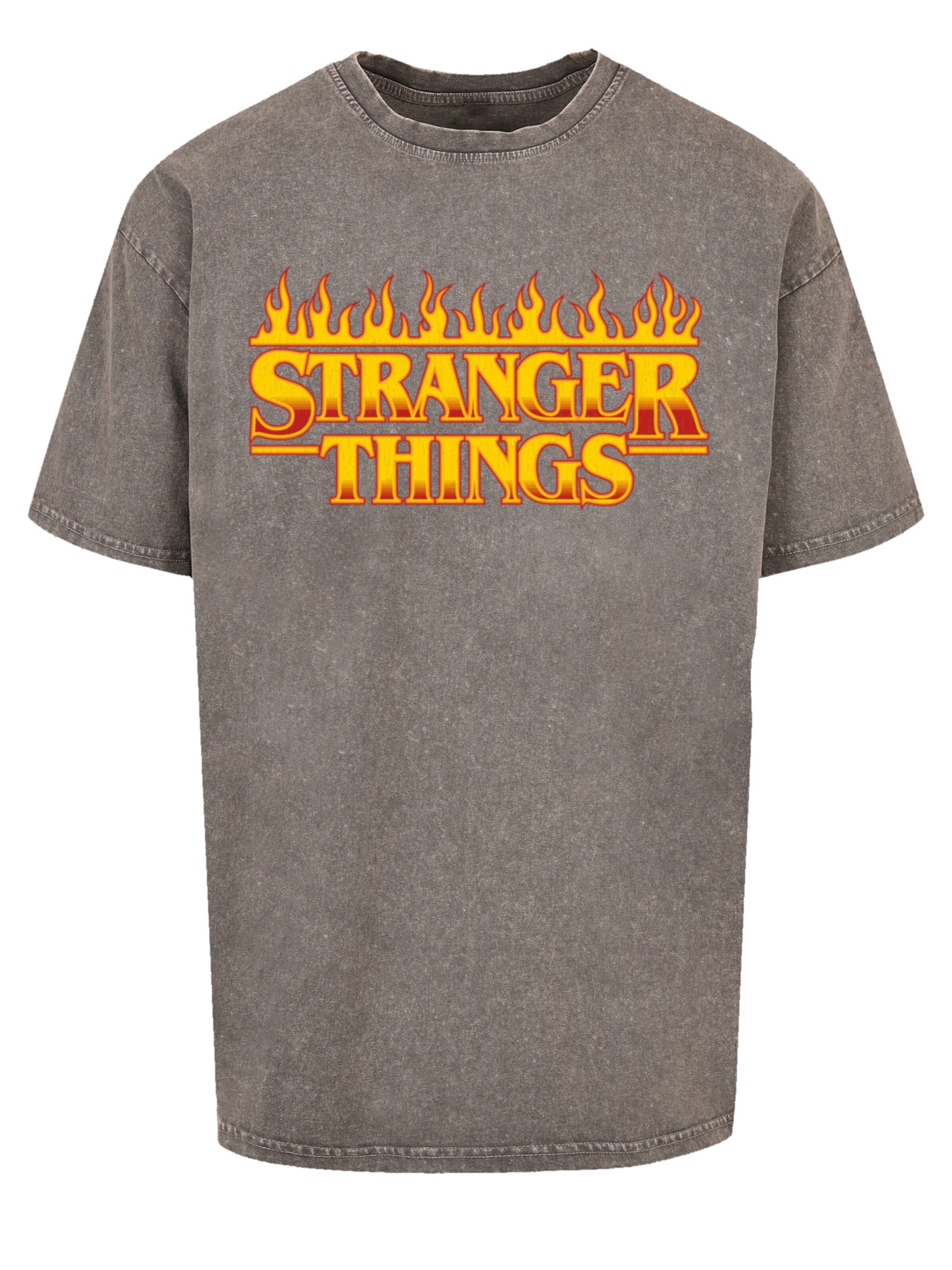 F4NT4STIC T-Shirt 'Stranger Things Fire Logo Women Netflix TV Series' in Grau: Vorderseite