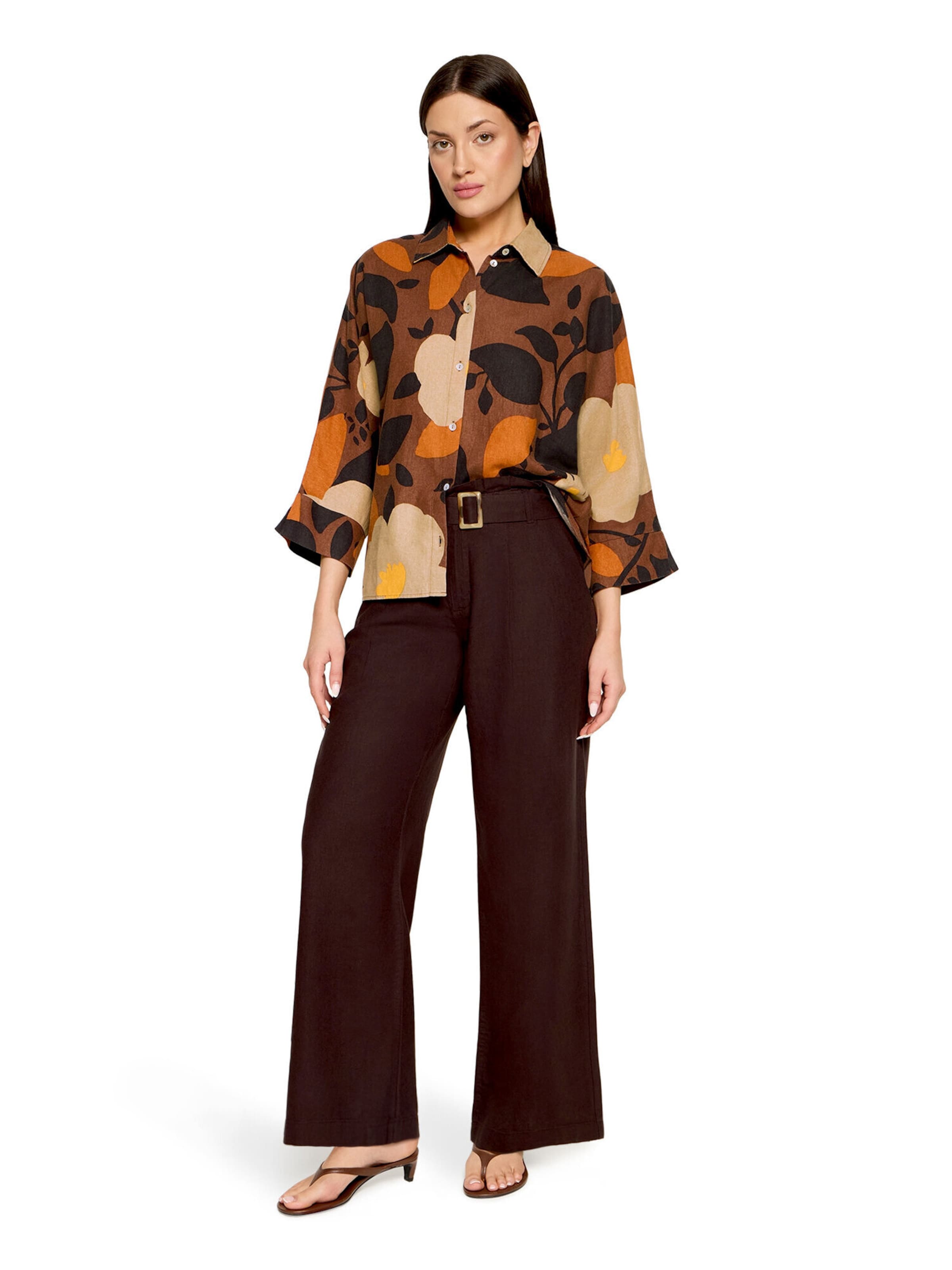 Cartoon Oversize-Bluse mit Muster in Braun
