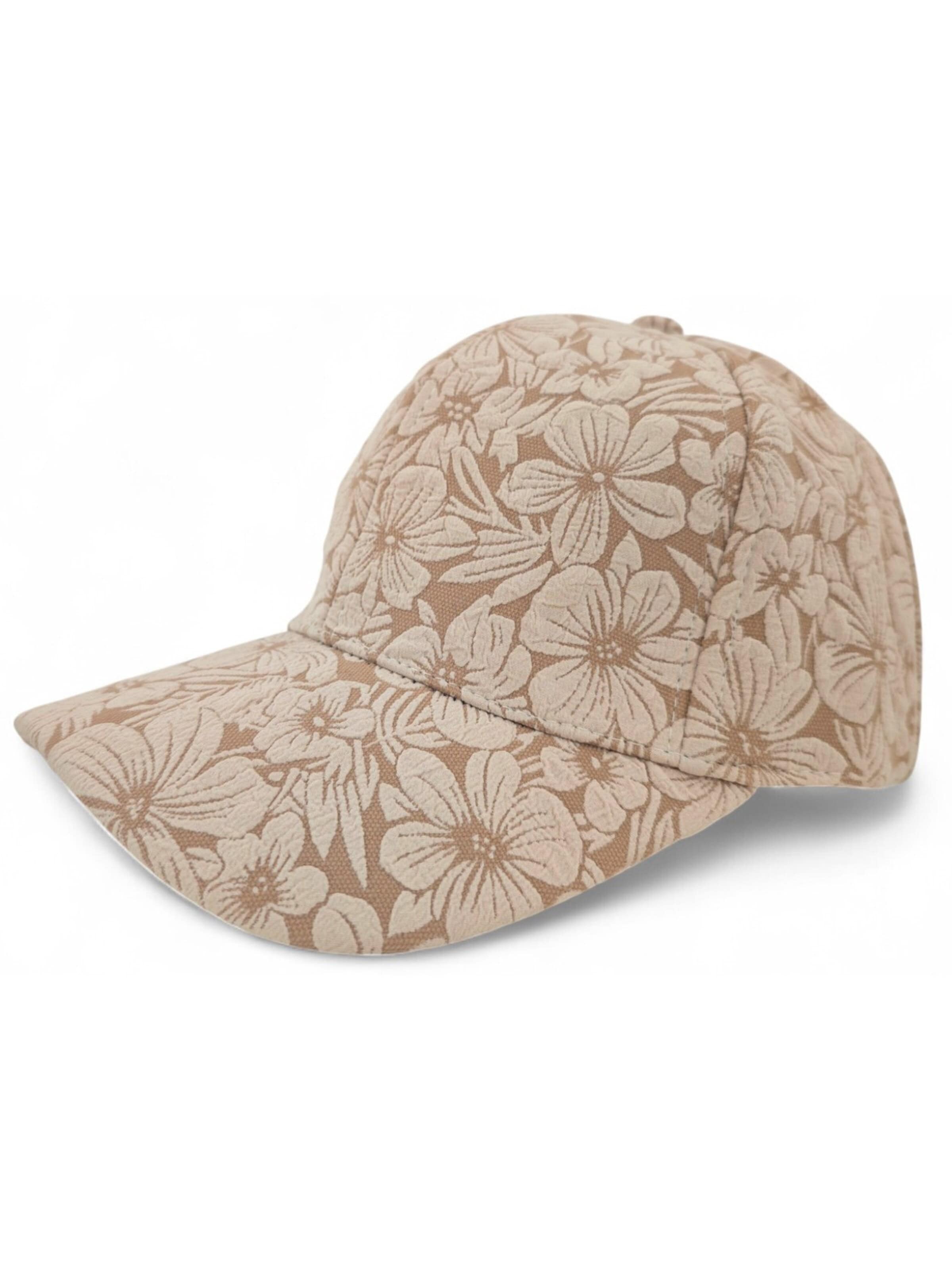 styleBREAKER Cap 'Basecap mit Blumen Muster Ton in Ton' in Beige