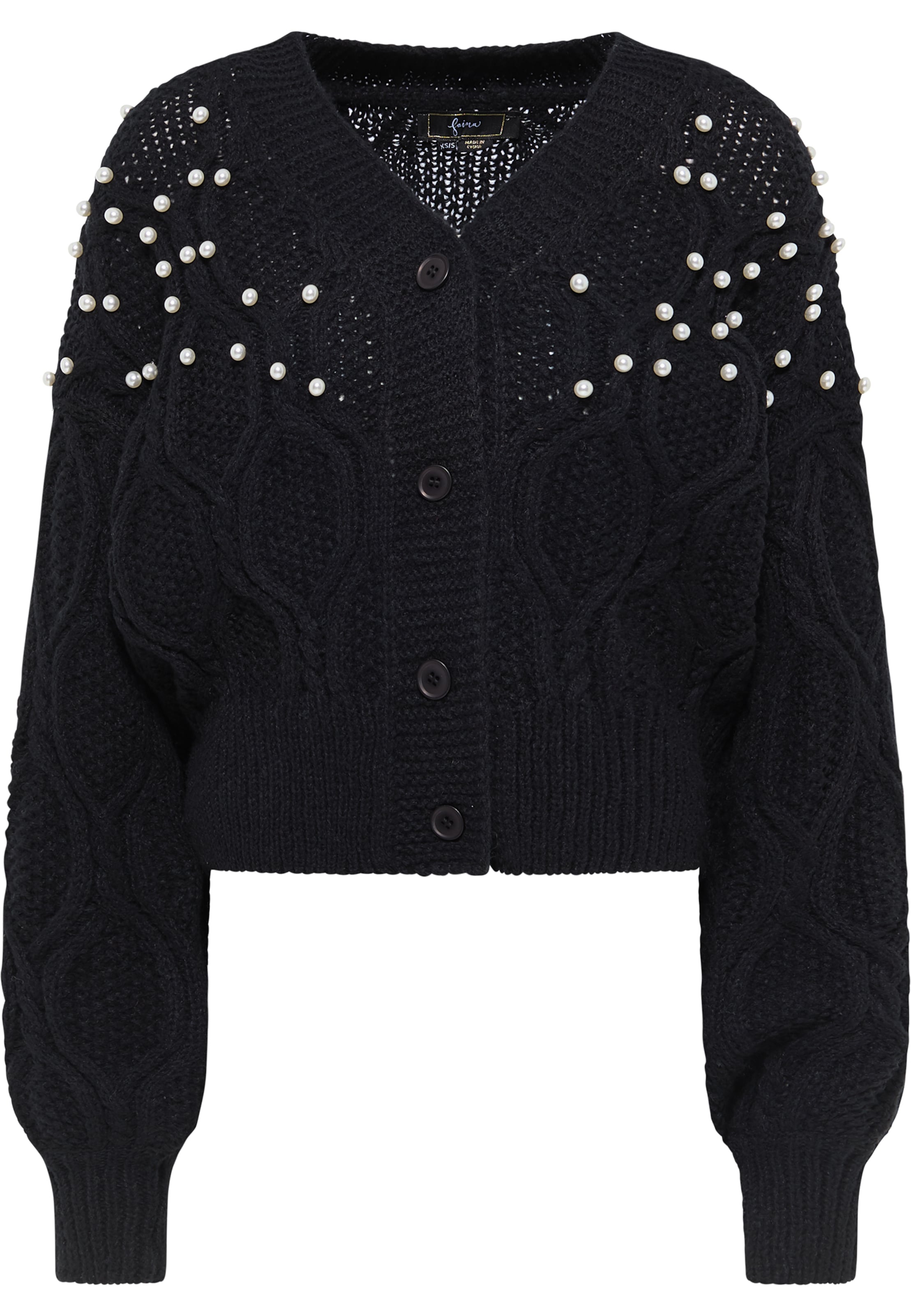 Geacă tricotată de la faina pe negru: față