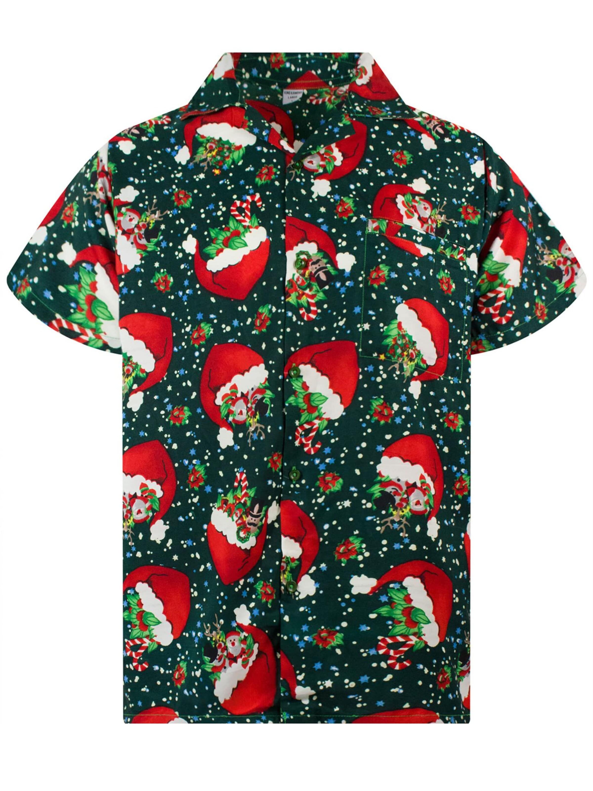 Regular fit Camicia 'Christmas Flying Hats' di King Kameha in verde: frontale