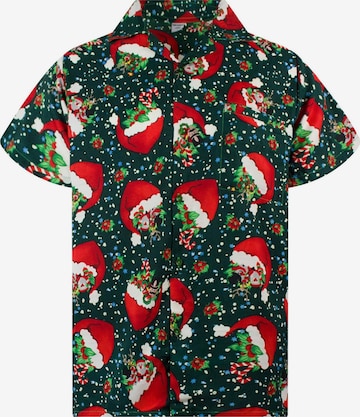 Regular fit Camicia 'Christmas Flying Hats' di King Kameha in verde: frontale