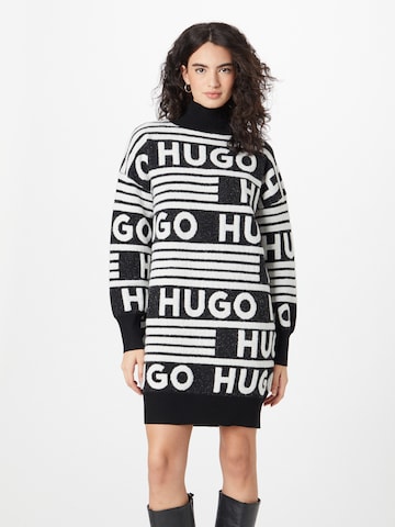 HUGO Red - Vestido de malha 'Sisminy' em preto: frente