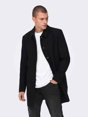 Only & Sons Ανοιξιάτικο και φθινοπωρινό παλτό 'Terry' σε μαύρο: μπροστά