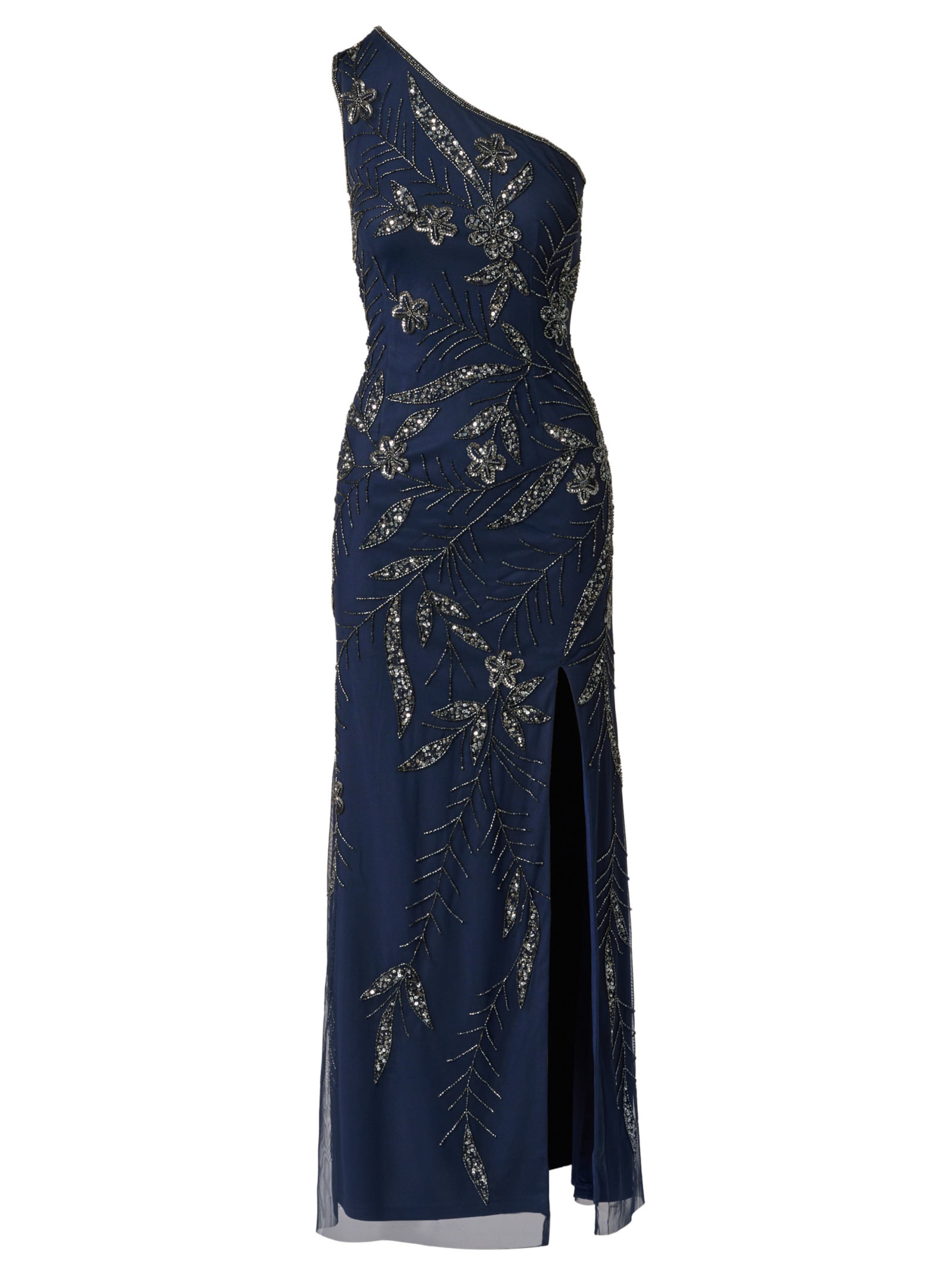Adrianna Papell Avondjurk 'Bead Mesh Long Dress' in Blauw: voorkant