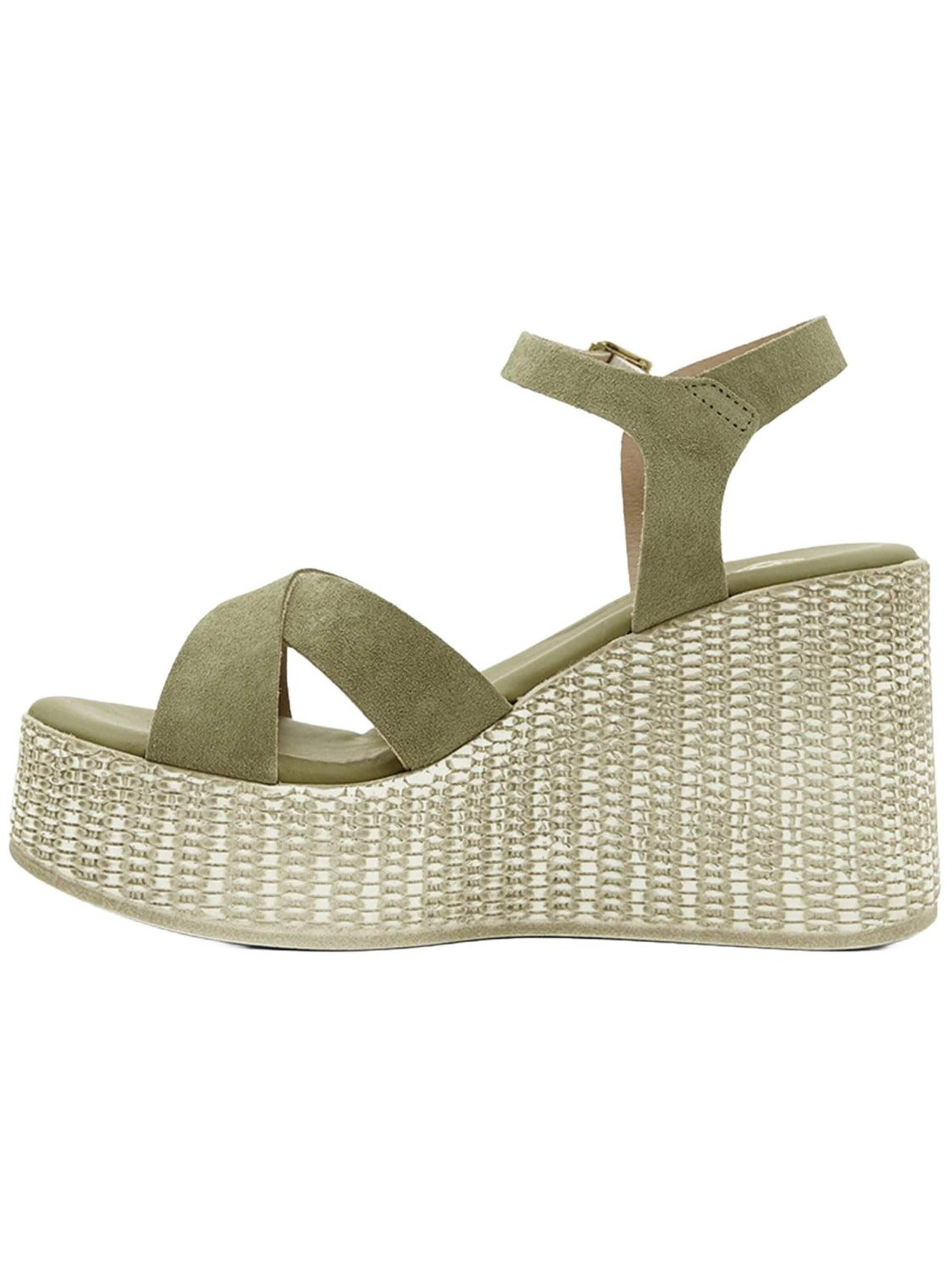 Desa - Sandalias de dedo 'DESA Damen-Wildledersandalen mit Keilabsatz und Metallschnalle' en verde