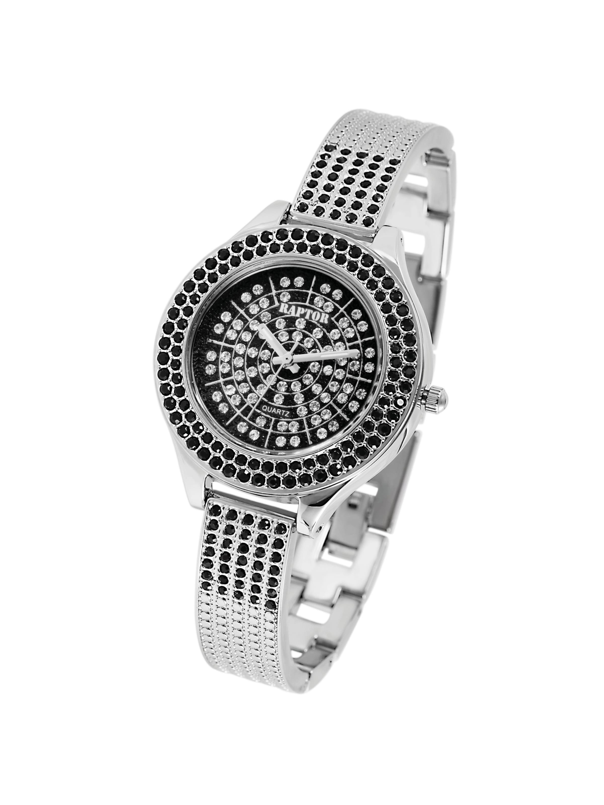 Raptor Analog Watch 'Suela, Strass' in Silver: front