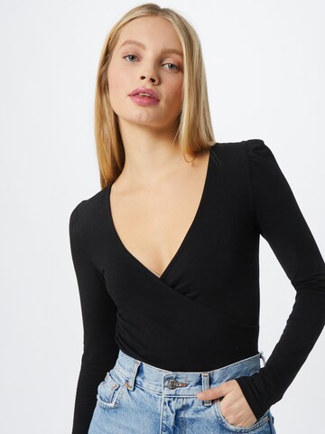 Miss Selfridge Shirt Bodysuit in Black: front