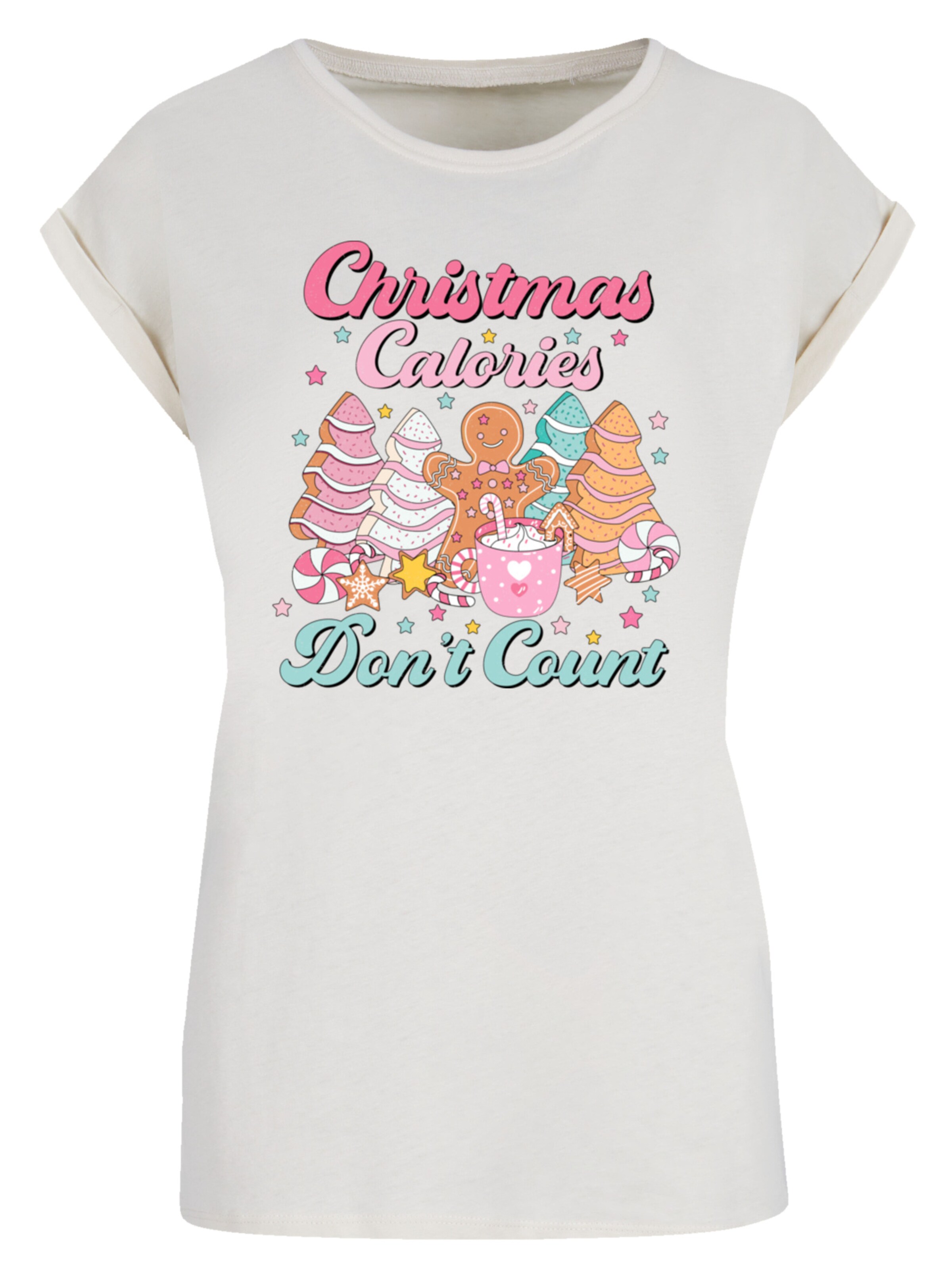 F4NT4STIC Shirt 'Christmas Calories Dont Count Candy' in Beige: voorkant