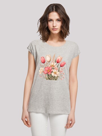 T-shirt 'Rosa weißer Frühlingsblumenstrauß' F4NT4STIC en gris : devant