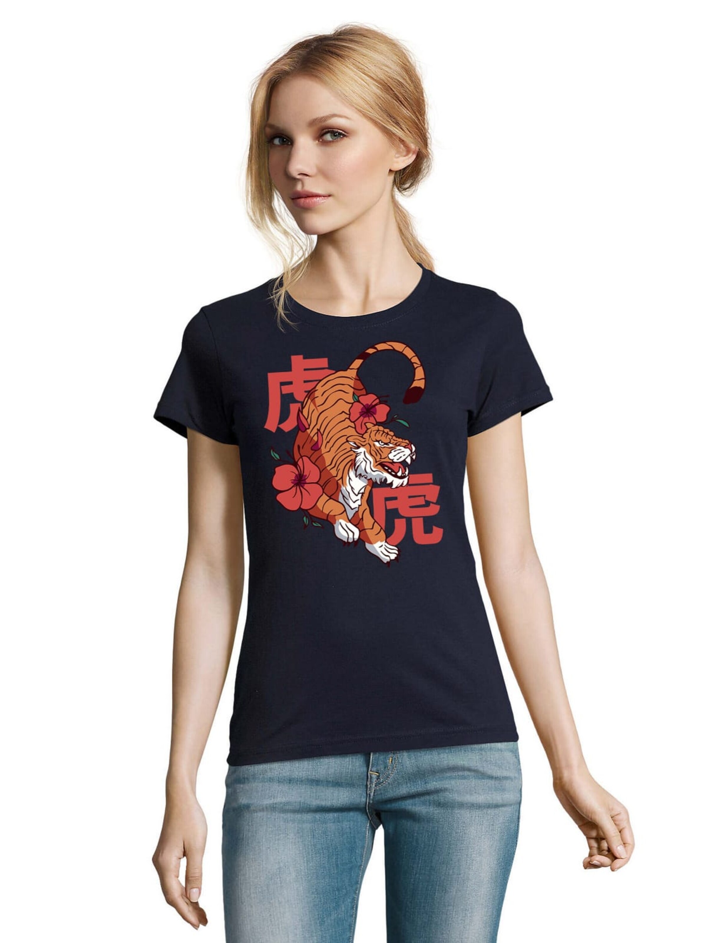 Blondie & Brownie Shirt 'BlumenTiger'‌‌‌‌ in Blau: Vorderseite