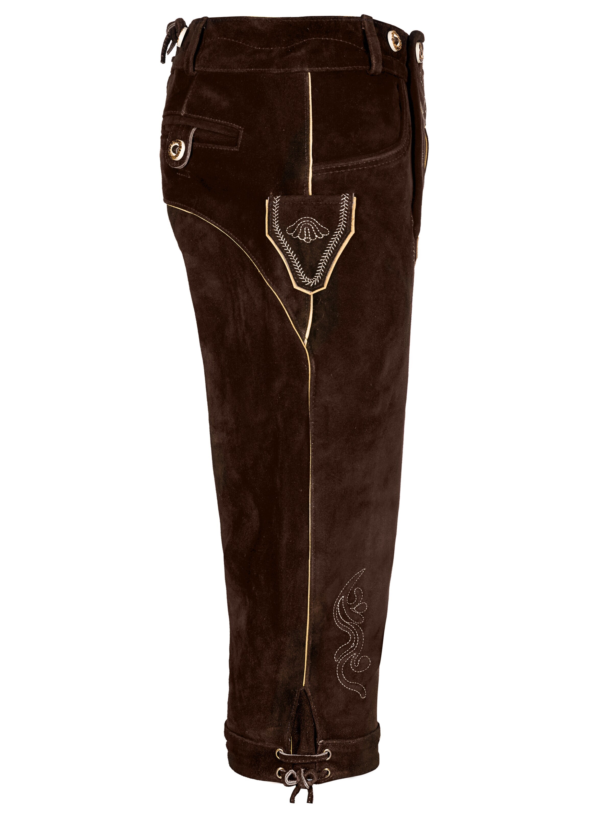 Almbock Skinny Trachtenhose 'Trachtenhose Lederhose Kniebund dunkelbraun'‌‌‌‌‌‌‌ in Braun