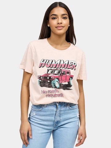 Recovered T-Shirt 'No Roads Required Hummer' in Pink: predná strana