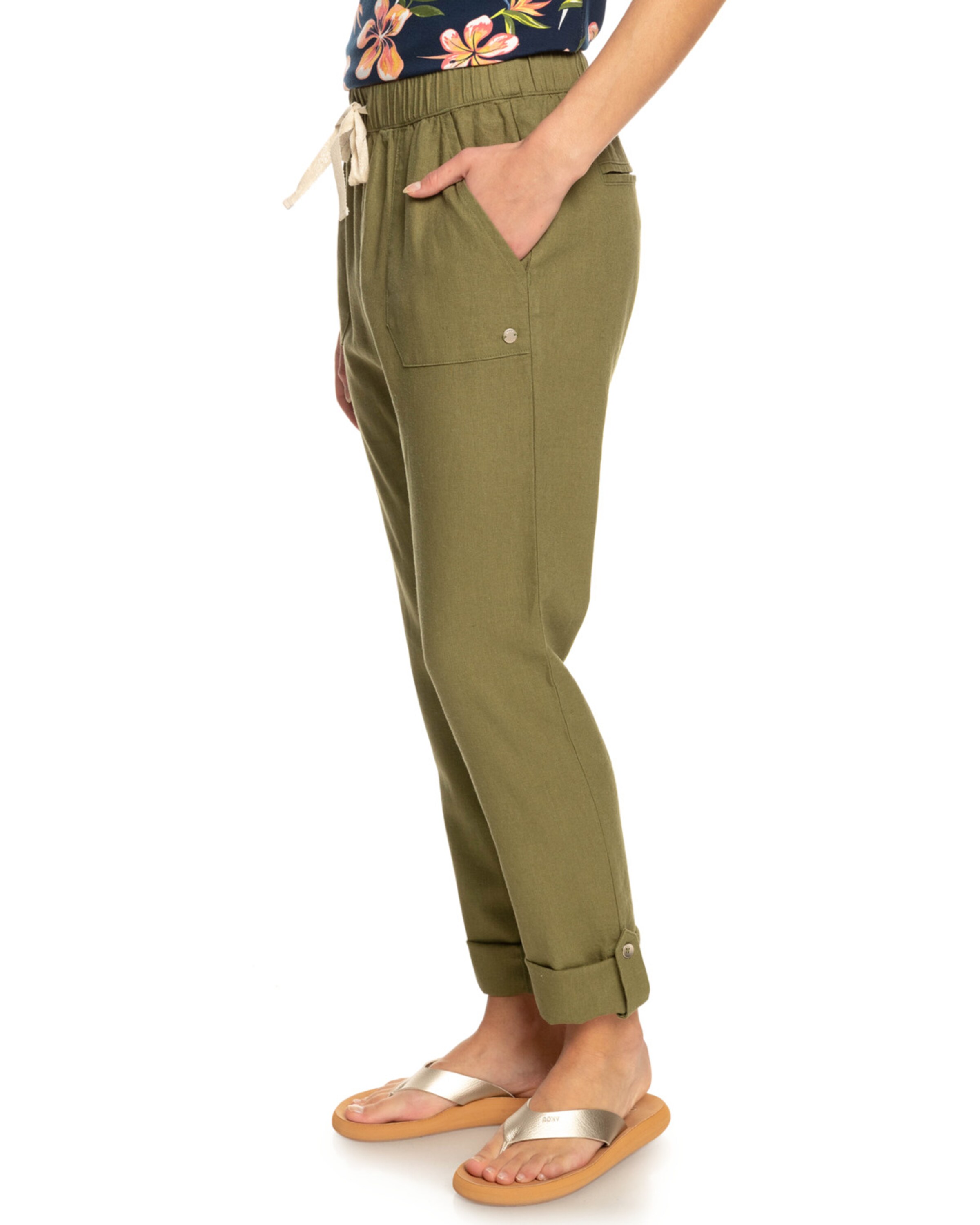 ROXY Regular Pants 'On The Seashore' in Green: front