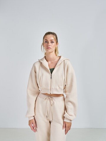 ABOUT YOU x Swalina&Linus Zip-Up Hoodie 'Lotte' in Beige: front