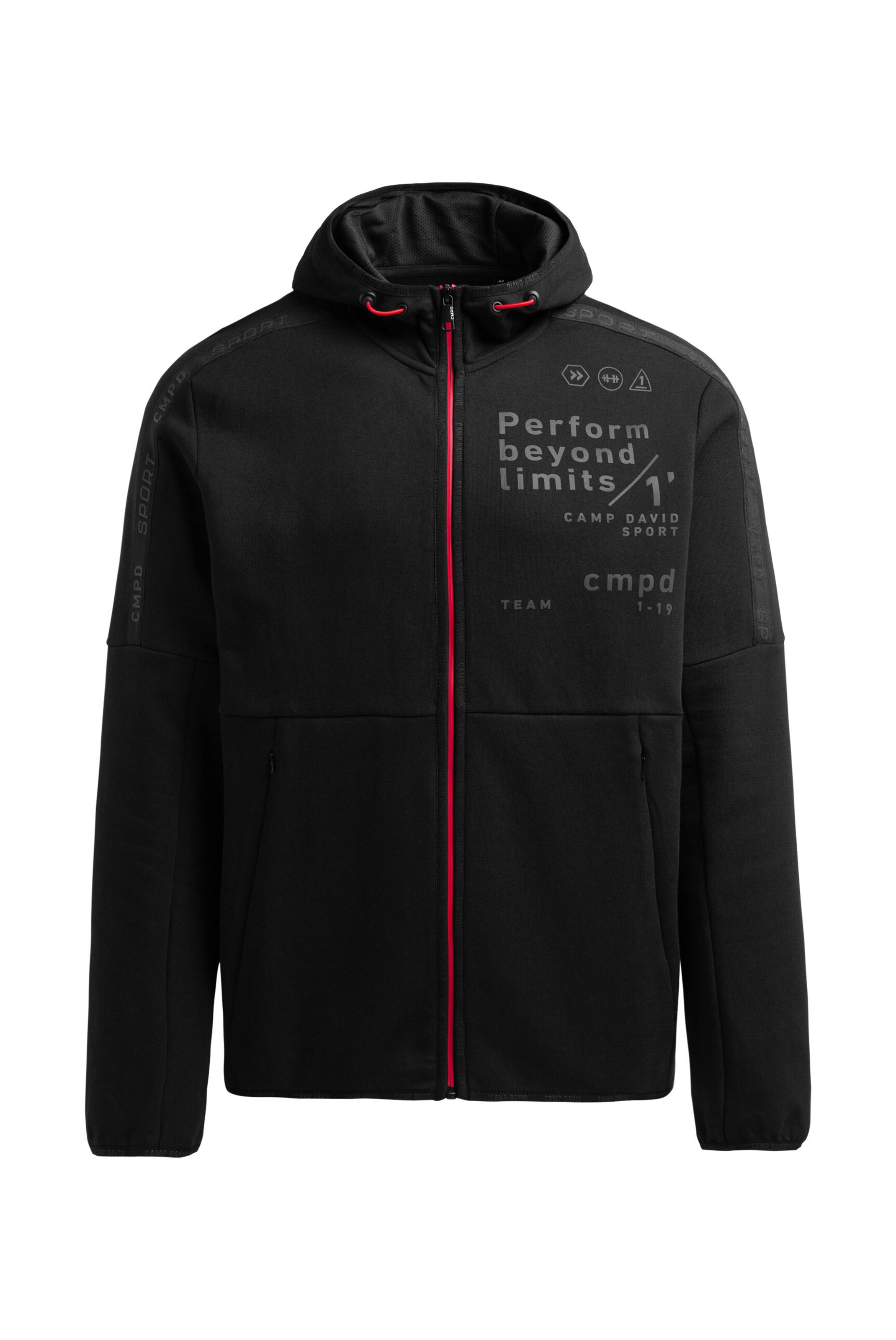 CAMP DAVID Zip-Up Hoodie in Black: front