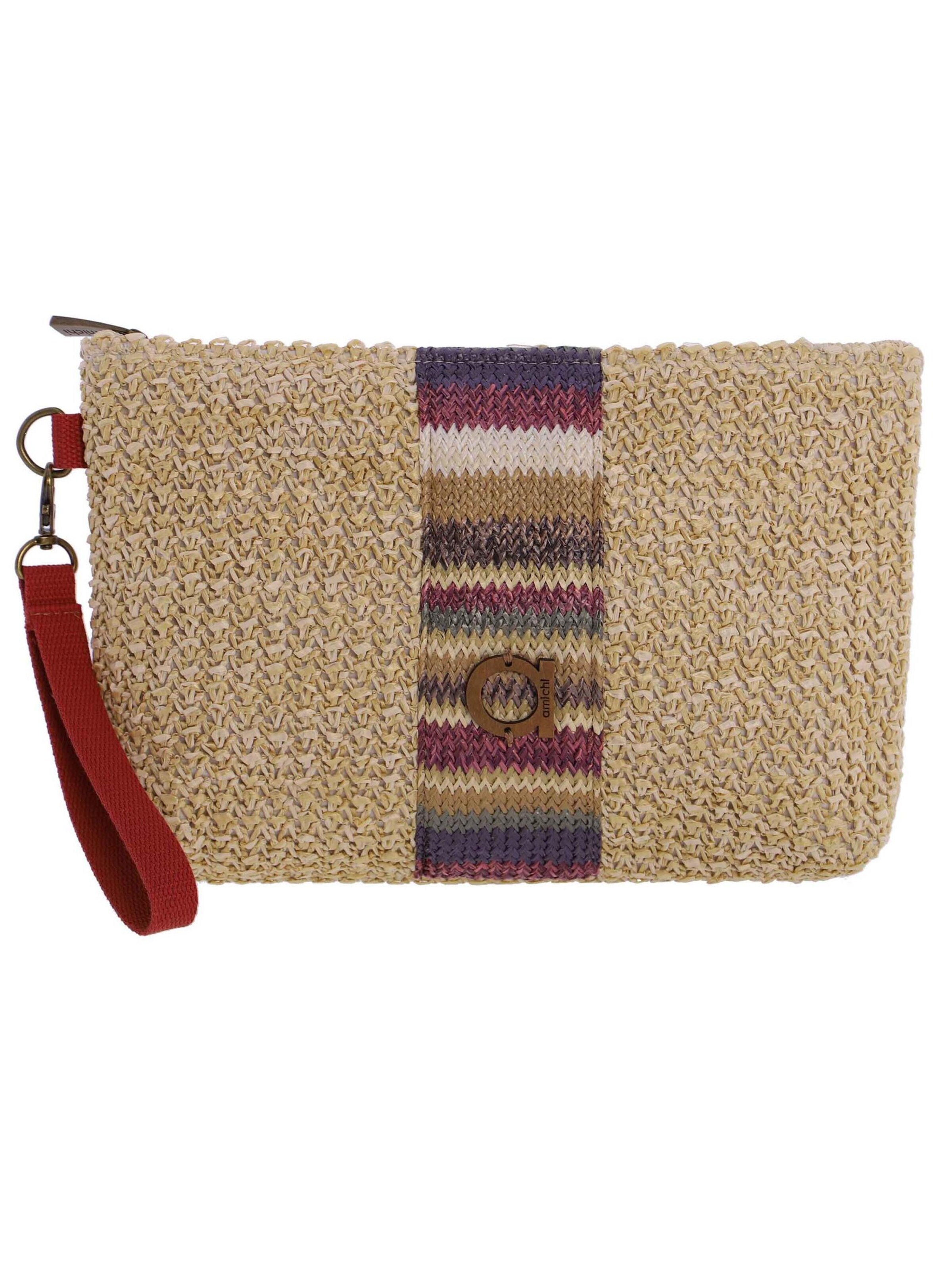 Amichi - Bolso de mano 'Bolso de playa neceser para mujer Yap de fibras naturales con cremallera' en Mezcla de colores: frente