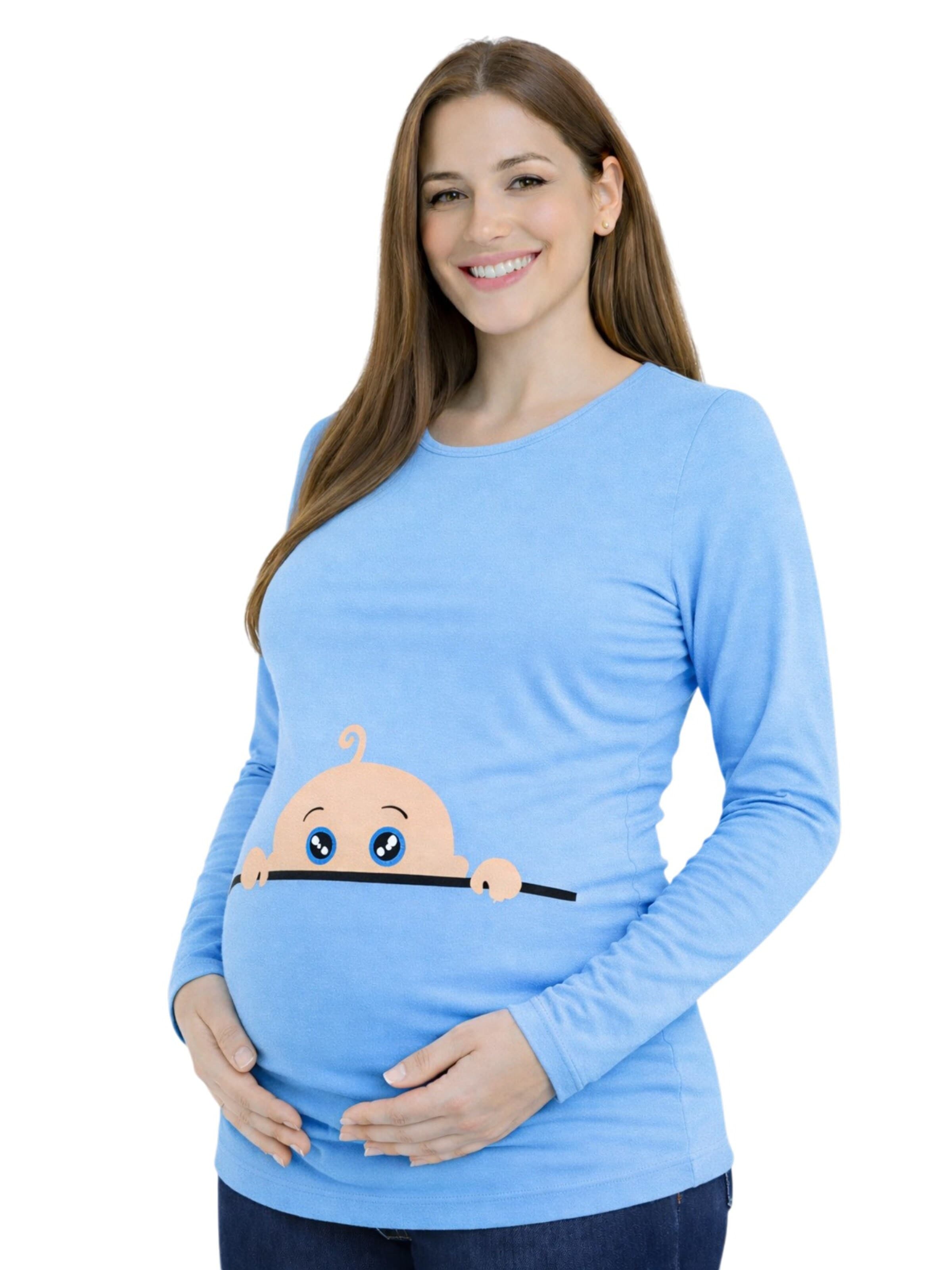M.M.C. Shirt 'Neugieriges Baby Umstandslangarmshirt' in Blue: front