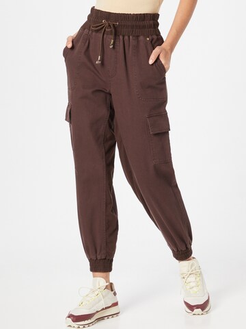 River Island Tapered Cargo Jeans in Brown: front