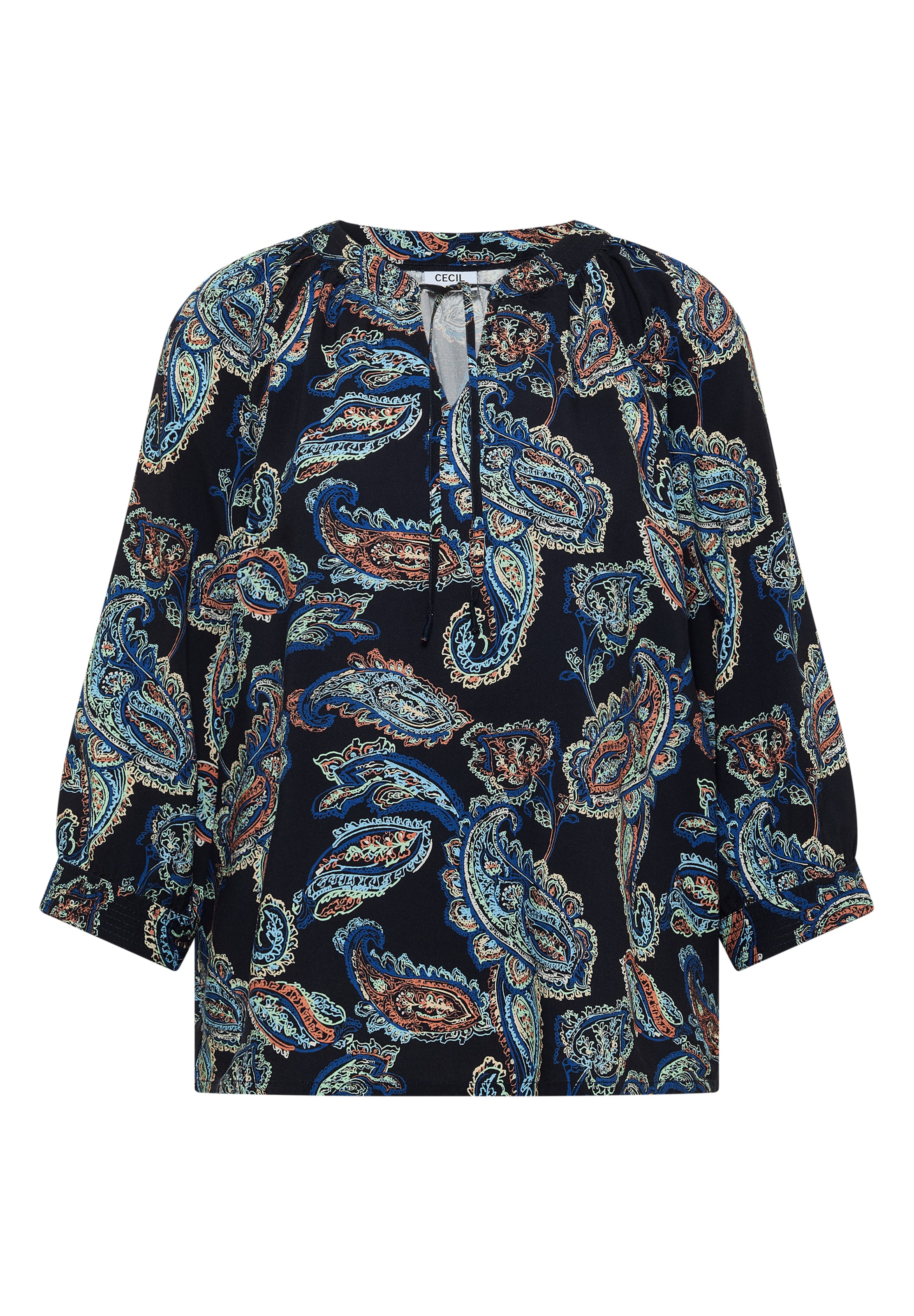 CECIL 3/4-Arm Tunika mit Split Neck und Print in Blau: Vorderseite