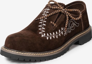 Paulgos Trachtenschuh 'PAULGOS Trachtenschuhe Echt Leder Haferlschuhe Haferl Stickerei in 4 Farben Gr. 39-47' in Braun: Vorderseite