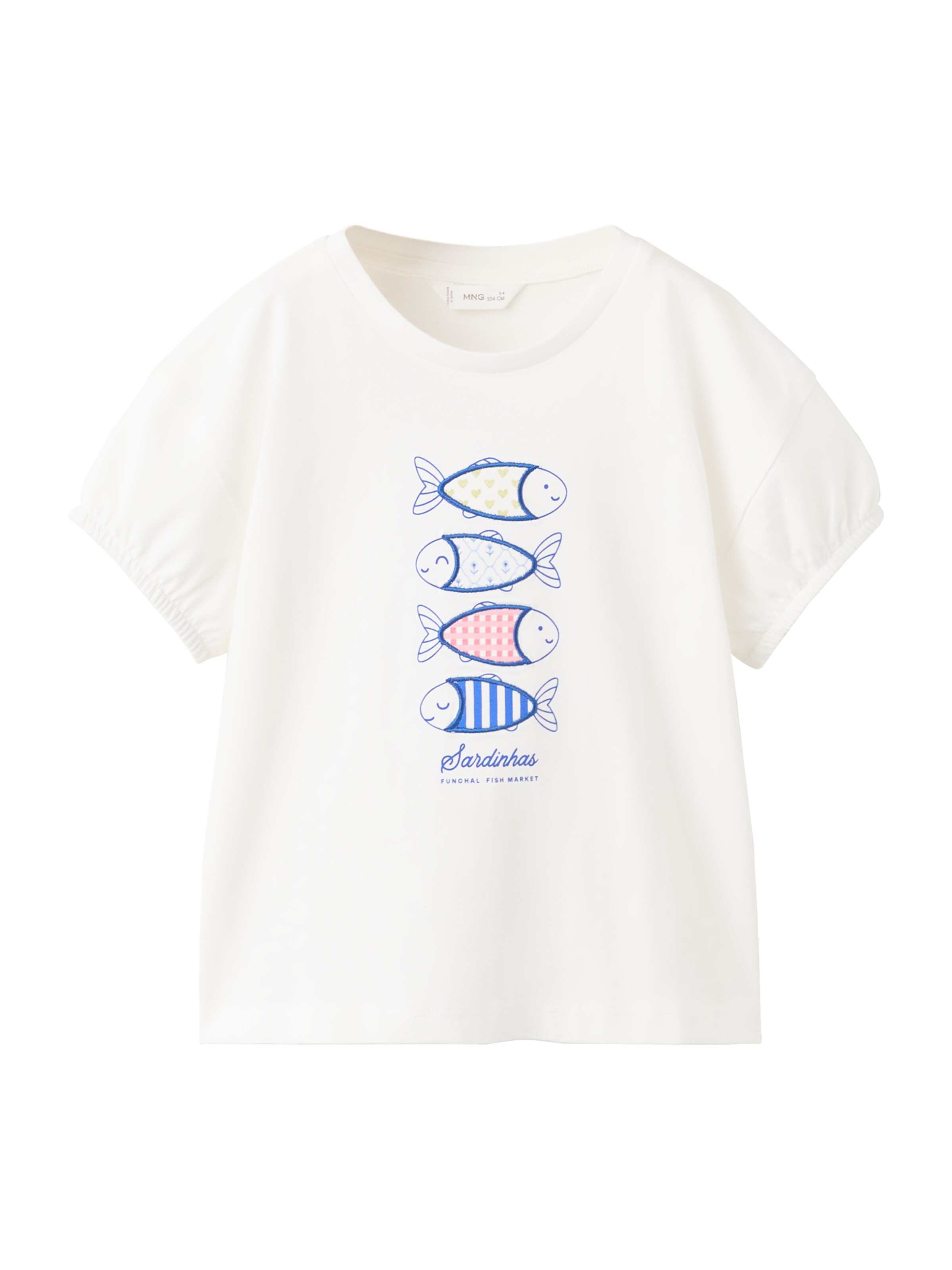 Tricou 'SARDINE' de la MANGO KIDS pe alb: față