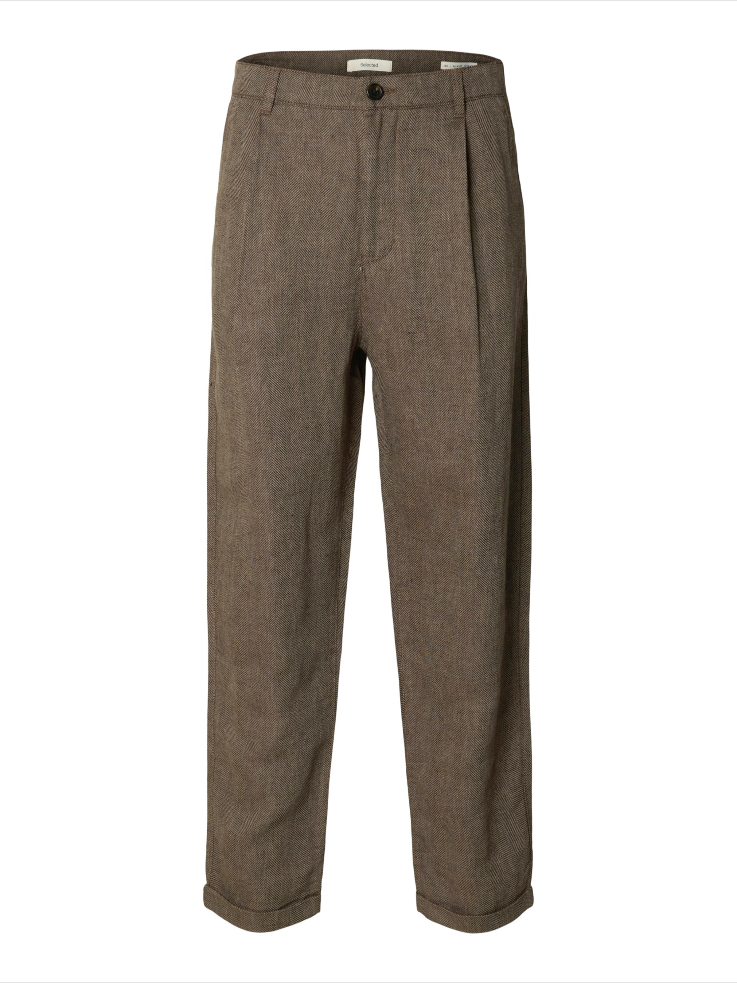 SELECTED Bandplooibroek in Bruin: voorkant